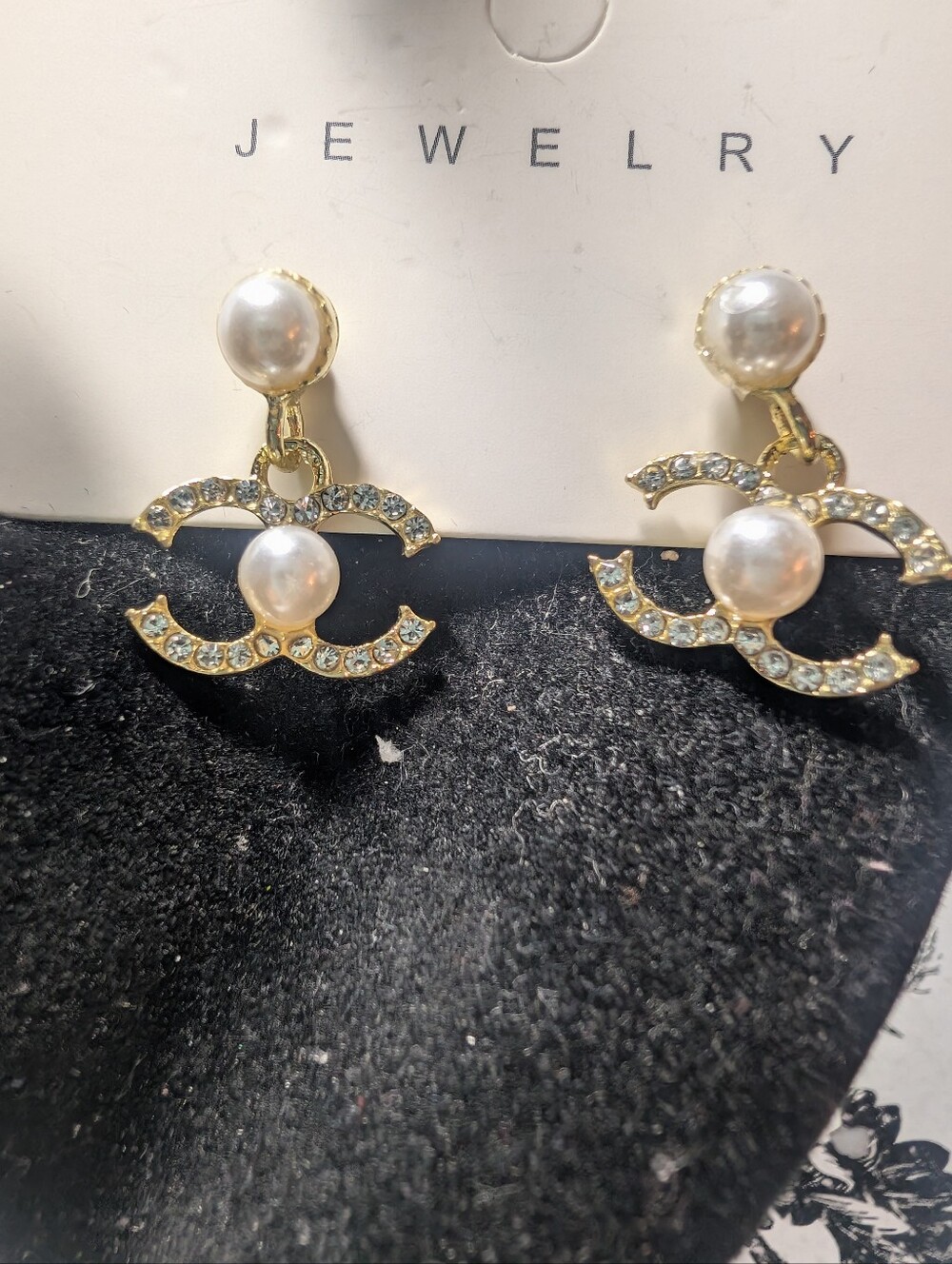 Fashion Jewelry Gold-Tone Pearl & Crystal Double-Loop Drop Earrings